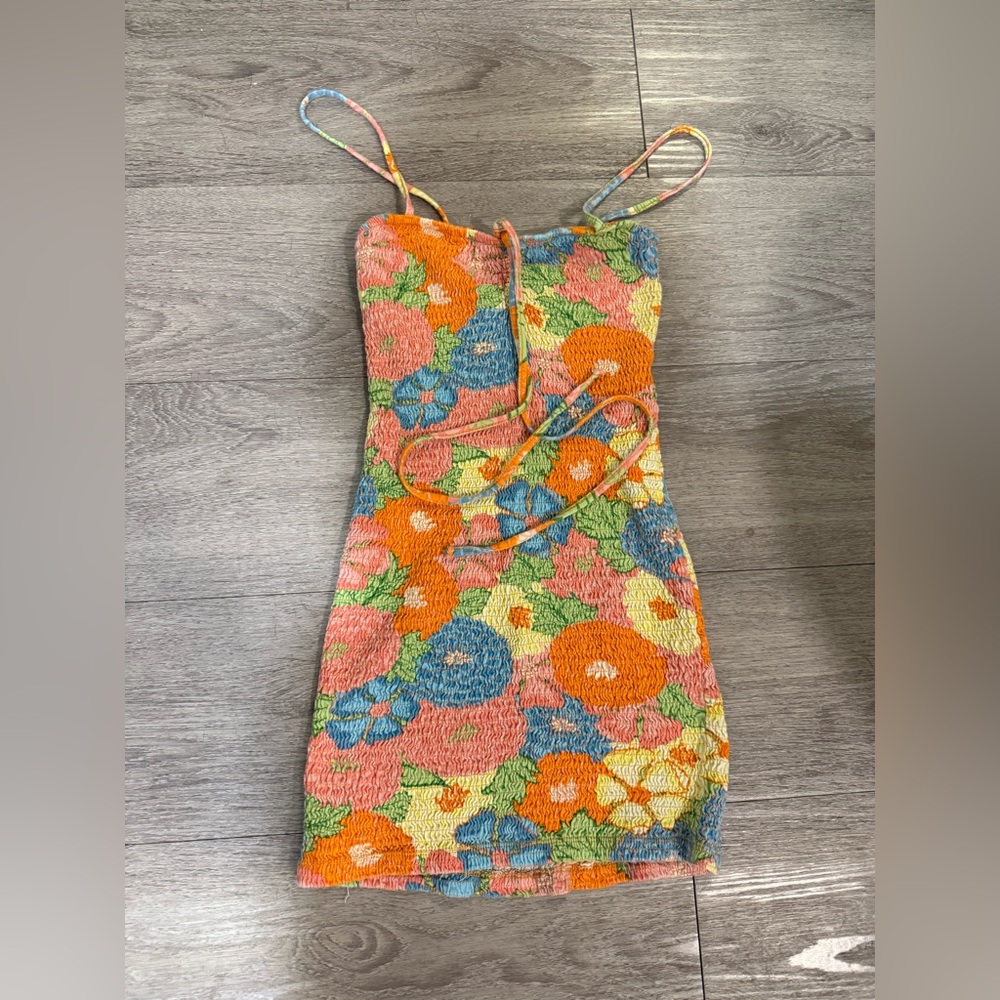 Zara Vibrant Floral Smocked Mini Dress - 70s style vintage